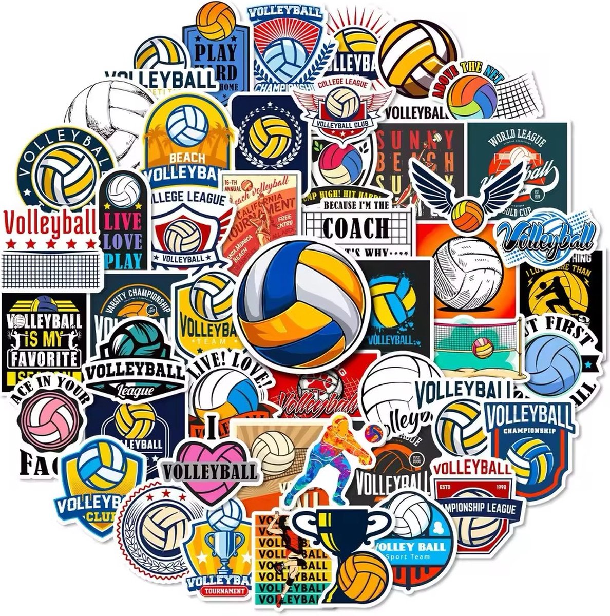 Volleybal Stickers - Set van 50 Stuks - Bal - Sport - Sporten - Stickers voor Laptop, Koffer, Bullet Journal en Planner - Stickers Kinderen en Volwassenen - Decoratieve Stickers - Creatief - Knutselen - Scrapbook